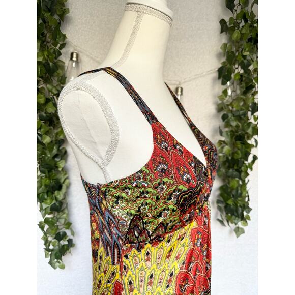 Raindrops by Papillon Black Orange Peacock Maxi Dress Women's Small - Picture 7 of 12